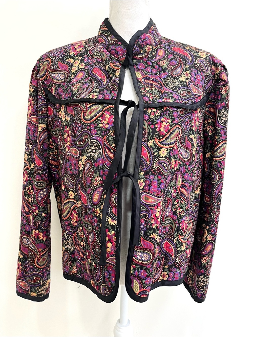 Vintage Miss H paisley printed quilted jacket tie front pink purple size large